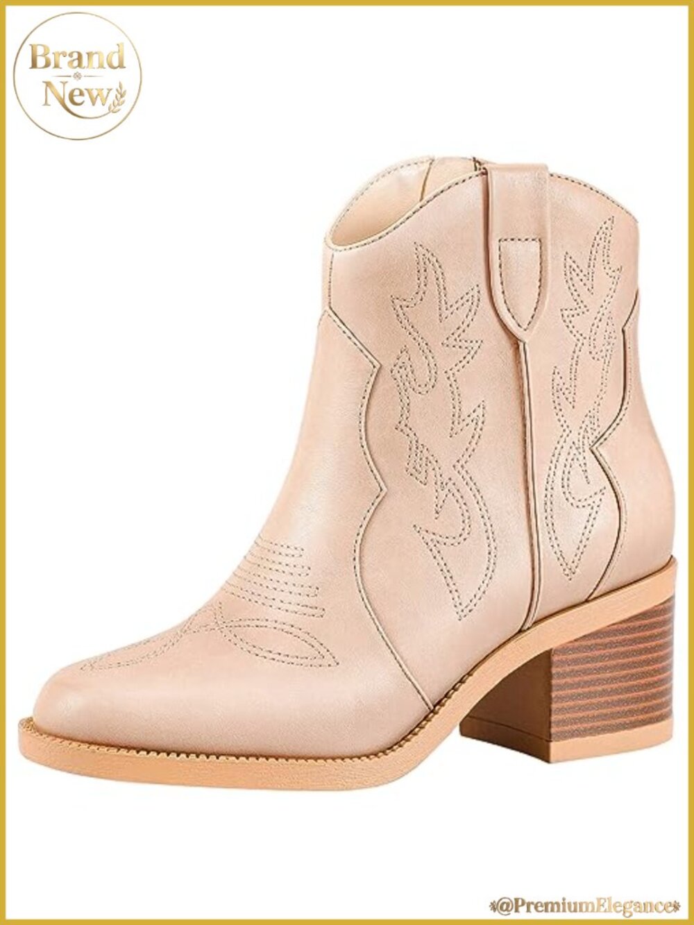 Women's Embroidered Western Cowboy Ankle Boots Chunky Heel Round Toe